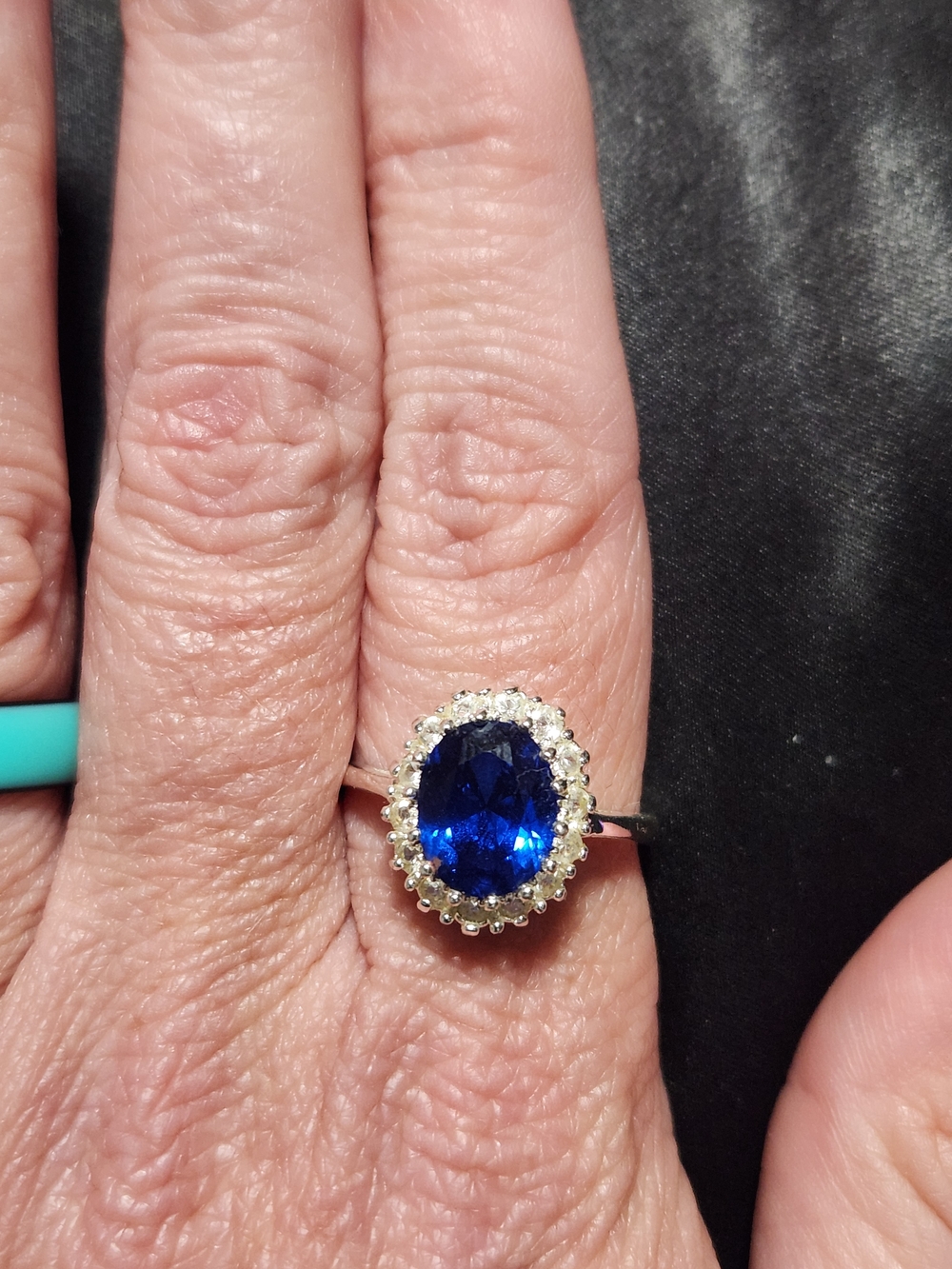 Blue Sapphire Halo Costume Ring - Women Jewelry Sz 9